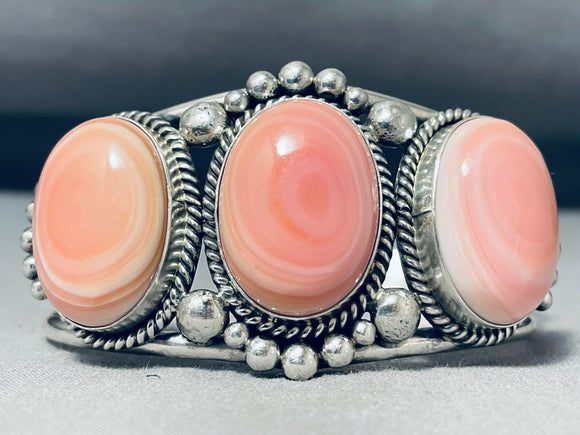 Spell-binding very rare Native American Navajo Pink Conch Sterling Silver Bracelet Signed-Nativo Arts