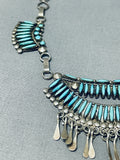Native American Exquisite Vintage Zuni Blue Gem Turquoise Sterling Silver Needlepoint Necklace-Nativo Arts