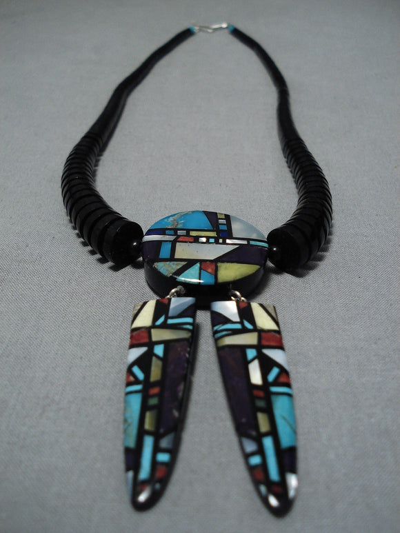 Native American Marvelous Important Santo Domingo Chris Nieto Sterling Silver Turquoise Necklace-Nativo Arts