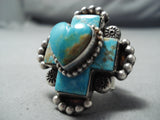 Rose Paxton Native American Navajo Royston Turquoise Heart Cross Sterling Silver Ring-Nativo Arts