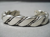 Thick Heavy Sturdy Vintage Native American Navajo Hand Teisted Coiled Sterling Silver Bracelet-Nativo Arts