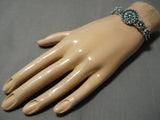 Rare Zuni Native American Vintage Sterling Silver Turquoise Bracelet Old-Nativo Arts