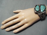 Huge High Grade Vintage Native American Navajo Carico Lake Turquoise Sterling Silver Bracelet-Nativo Arts