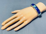 Hypnotic Native American Navajo Signed Inlay Spiderweb Turquoise Lapis Sterling Silver Bracelet-Nativo Arts