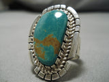 Huge Vintage Native American Navajo Green Turquoise Sterling Silver Ring-Nativo Arts