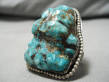 One Of The Biggest Vintage Native American Navajo Turquoise Sterling Silver Ring Old-Nativo Arts