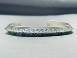 Sensational Native American Navajo Signed Sterling Silver Handstamped Bracelet-Nativo Arts