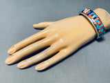 Very Detailed Vintage Native American Navajo Turquoise Inlay Sterling Silver Bracelet-Nativo Arts