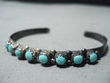 Native American Early Vintage Zuni Blue Gem Turquoise Sterling Silver Bracelet-Nativo Arts