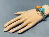 Superior Native American Navajo Royston Turquoise & Spiny Oyster Sterling Silver Bracelet Signed-Nativo Arts