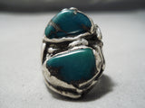 Astounding Vintage Native American Navajo Cerrillos Turquoise Sterling Silver Ring Heavy-Nativo Arts