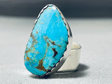 Fantastic Vintage Native American Navajo Old Kingman Turquoise Sterling Silver Ring-Nativo Arts
