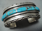 Heavy Vintage Native American Navajo Blue Diamond Turquoise Sterling Silver Bracelet-Nativo Arts