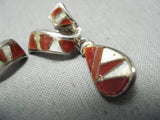 Involved Workmanship Vintage Native American Zuni Coral Opal Sterling Silver Earrings-Nativo Arts