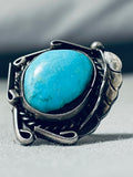 Marvelous Vintage Native American Navajo Blue Gem Turquoise Sterling Silver Ring-Nativo Arts