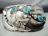 Authentic Bear Native American Navajo Turquoise Coral Sterling Silver Bracelet-Nativo Arts