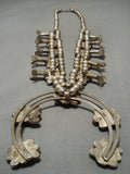 Heavy!! Vintage Native American Navajo Royston Turquoise Sterling Silver Squash Blossom Necklace-Nativo Arts