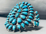 Museum Quality Vintage Native American Navajo Outside Signed Turquoise Sterling Silver Bracelet-Nativo Arts