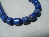 Very Rare Tubed Midnight Lapis Vintage Native American Navajo Sterling Silver Necklace- Signed!-Nativo Arts