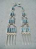 Dramatic Navajo Turquoise Sterling Silver Dangle Earrings Native American-Nativo Arts