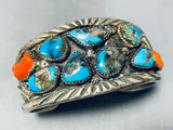 Native American One Of The Best Ever Chunky Morenci Turquosie Coral Sterling Silver Bracelet-Nativo Arts