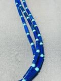 Tubule Lapis Turquoise Sterling Silver Native American Navajo Heishi Necklace-Nativo Arts