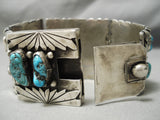 One Of Biggest Best Vintage Native American Navajo Turquoise Sterling Silver Link Bracelet-Nativo Arts