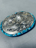 One Of Most Unique Vintage Native American Navajo Side Inlay Turquoise Sterling Silver Buckle-Nativo Arts