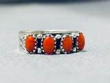 Marvelous Native American Navajo Coral Sterling Silver Ring Signed-Nativo Arts