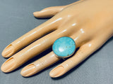 Huge Tsosie Native American Navajo Signed Blue Gem Turquoise Sterling Silver Ring-Nativo Arts