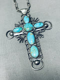 Massive Cross Vintage Native American Navajo Turquoise Sterling Silver Cross Necklace-Nativo Arts