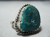 Spectacular Vintage Native American Navajo Blue Green Turquoise Sterling Silver Ring Old-Nativo Arts