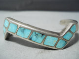 Exceptional Vintage Native American Navajo Blue Diamond Turquoise Sterling Silver Bracelet Old-Nativo Arts