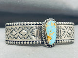 Jeff James Native American Navajo Signed 8 Turquoise Sterling Silver Heavy Bracelet-Nativo Arts