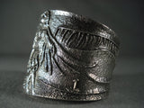 Dancing Eagle Super Heavy Navajo Native American Jewelry Silver Tufa Cast Bracelet-Nativo Arts