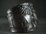 Dancing Eagle Super Heavy Navajo Native American Jewelry Silver Tufa Cast Bracelet-Nativo Arts