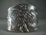 Dancing Eagle Super Heavy Navajo Native American Jewelry Silver Tufa Cast Bracelet-Nativo Arts