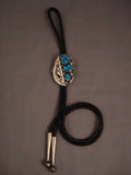 Dancing Kachina Large Vintage Navajo Turquoise Native American Jewelry Silver Bolo Tie-Nativo Arts