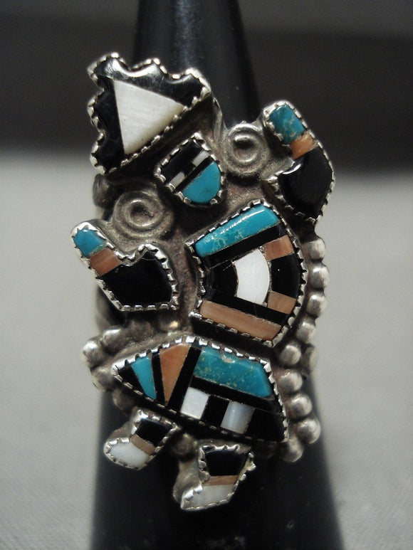 Dancing Kachina Vintage Navajo/ Zuni Turquoise Native American Jewelry Silver Ring Old-Nativo Arts