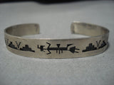 Dancing Yeibichai Vintage Native American Navajo Sterling Silver Geometric Bracelet Old Cuff-Nativo Arts