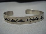 Dancing Yeibichai Vintage Native American Navajo Sterling Silver Geometric Bracelet Old Cuff-Nativo Arts