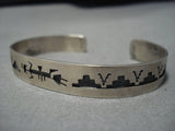 Dancing Yeibichai Vintage Native American Navajo Sterling Silver Geometric Bracelet Old Cuff-Nativo Arts