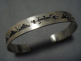 Dancing Yeibichai Vintage Native American Navajo Sterling Silver Geometric Bracelet Old Cuff-Nativo Arts