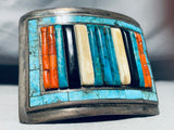 One Of The Best Ever Vintage Native American Navajo Turquoise Inlay Sterling Silver Buckle-Nativo Arts