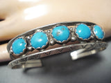 Spectacular Vintage Native American Navajo Kingman Turquoise Sterling Silver Bracelet Old-Nativo Arts
