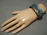 Chunky Dunky Blue Turquoise Vintage Native American Navajo Sterling Silver Bracelet-Nativo Arts