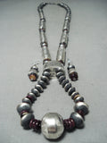 Very Long Native American Navajo Tubule Sterling Silver Signed Purple Shell Necklace-Nativo Arts