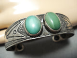 Early Vintage Native American Navajo Very Old Green Turquoise Sterling Silver Bracelet-Nativo Arts