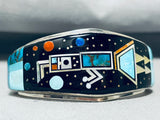 One Of Most Intricate Vintage Native American Navajo Turquoise Kachina Sterling Silver Bracelet-Nativo Arts