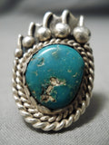 Amazing Vintage Native American Navajo Paw Cerrillos Turquoise Sterling Silver Ring Old-Nativo Arts
